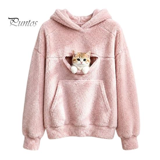 Evcil Hayvan Cebi Olan Kız Çocukları İçin Sıcak Polar Kazak Kapüşonlu, Kedi Köpek Taşıyıcı Kapüşonlu Hayvan Sweatshirt, Çocuklar İçin Oversize Kanguru Cepli Üst Tutucu Sweatshirt