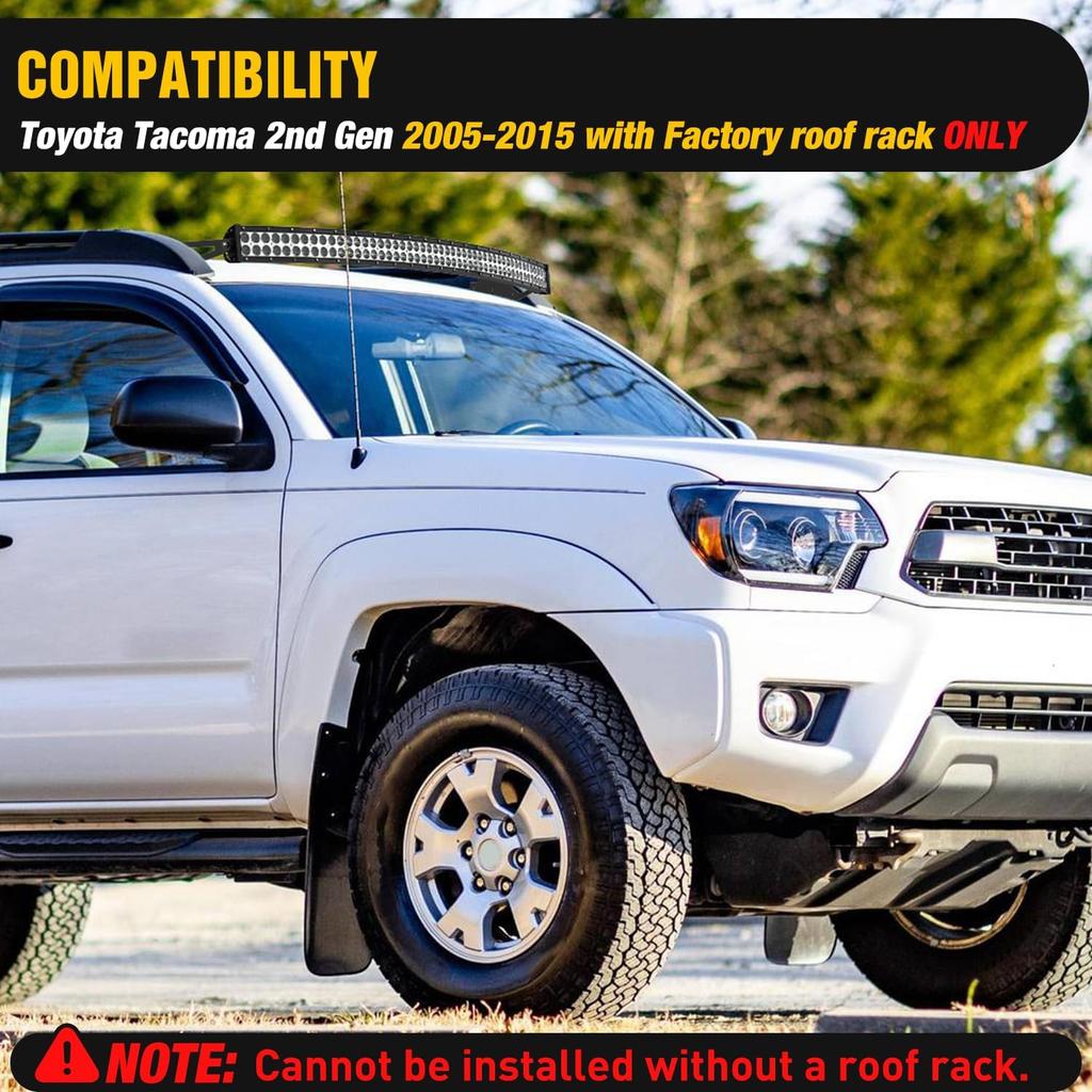 Nilight 42 inch Curved LED Light Bar Bracket Mounting Upper Windshield Roof Cab Brackets Compatible with Toyota Tacoma with Factory Roof Rack 2005