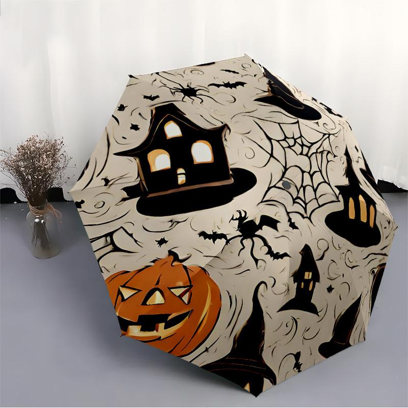 1 Stück Halloween Automatischer Faltregenschirm - 8-Speichen Eisenrahmen, Winddicht, Tragbarer Sonnenschirm mit Kunststoffgriff für Reisen & Outdoor-Aktivitäten