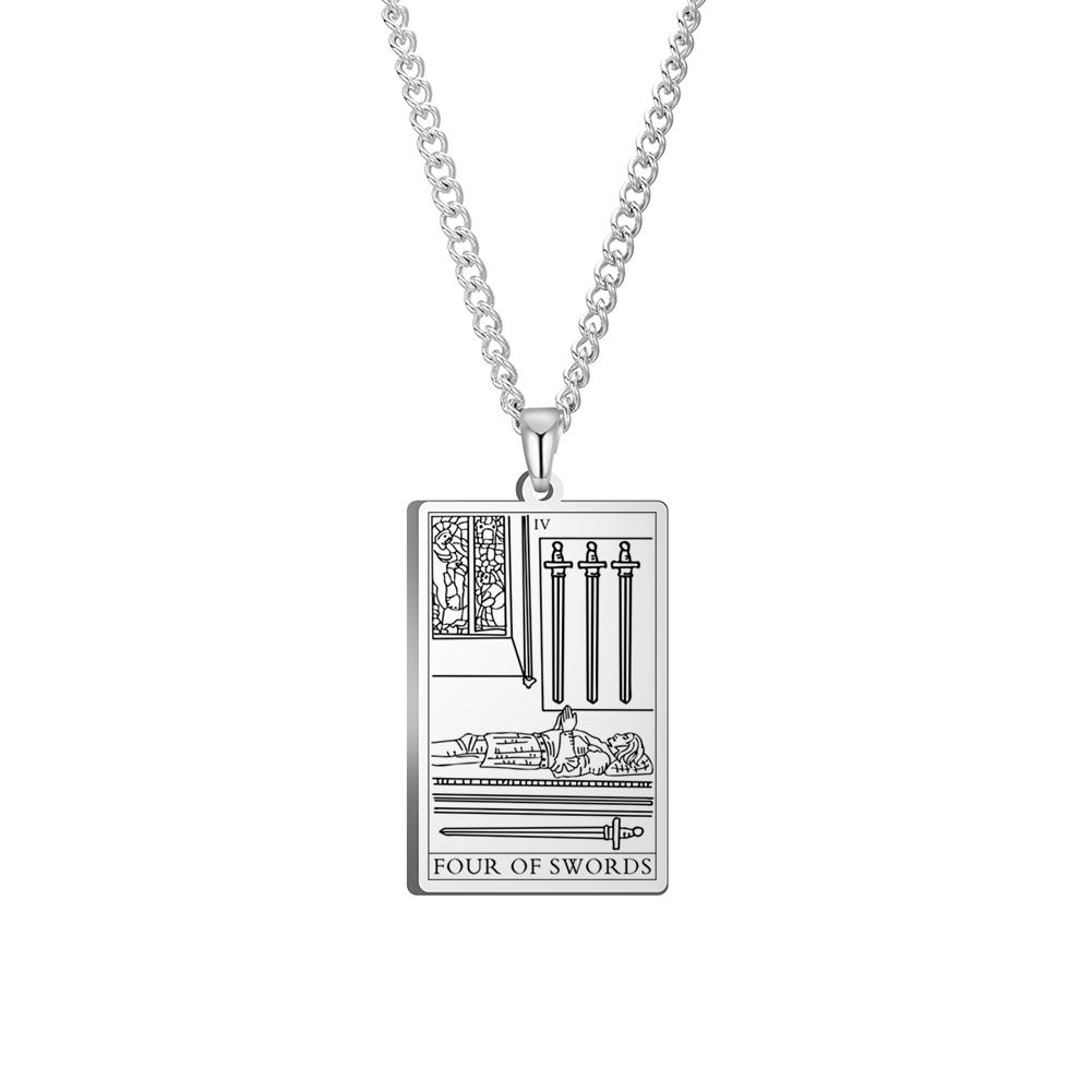 Dawapara The Suit of Swords Tarot Card Amulet Pendant Necklace Link Chain Stainless Steel Golden Black Jewelry