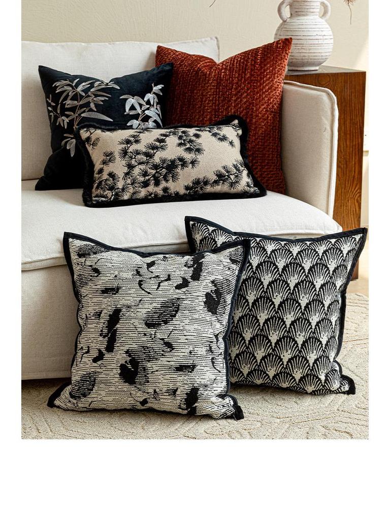 Oriental Pine Crane & Bamboo Embroidered Cushion Set – Chinese Style Sofa Décor