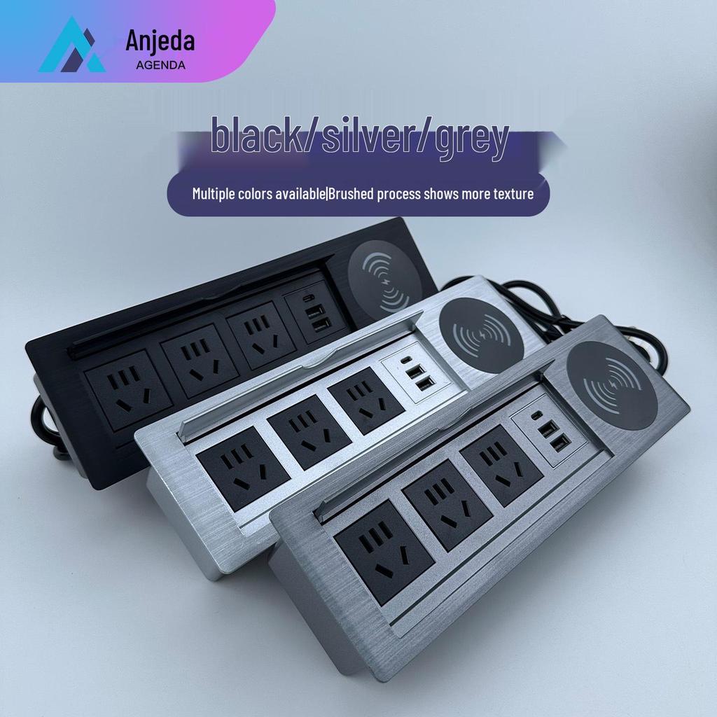 Flip-Top Office Desk with Built-in Wireless Charger & Power Strip