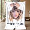 Taylor Swift Custom Flannel Throw Blanket Print Your Name Text Soft Warm Blanket Holiday Present