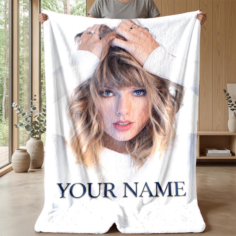 Taylor Swift Custom Flannel Throw Blanket Print Your Name Text Soft Warm Blanket Holiday Present