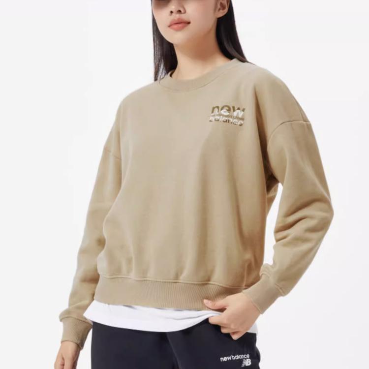 New Balance Sweatshirts Women's Khaki Crew Neck Moderate Regular AWT13349-HNA