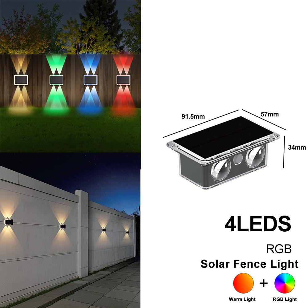 4LED Solar Fence Lights Outdoor Waterproof Super Bright Up & Down Lighting Solar Powered Wall Spotlight for Garden Yard Pathway