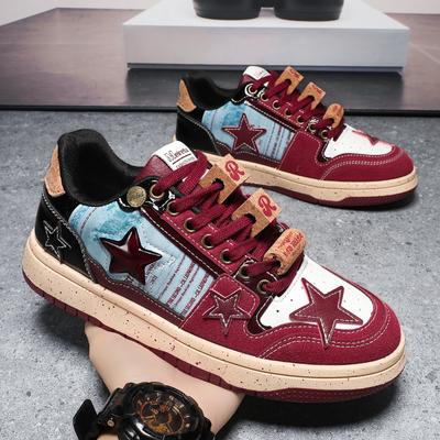 2024 New Wine Red Personality Jewelry Star Shoes China-Chic Design Versatile Men's Board Shoes  Thick Soled Women's Shoes 44size