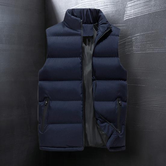 Høst Vinter Herre Vest Bomullsvattert Tykk Ensfarget Ståkrage Glidelås Vindtett Jakke Streetwear