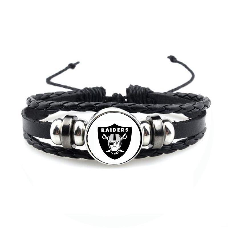 NFL 32 Teams Schwarzes Vintage-Leder-Football-Armband mit Zeit-Edelstein