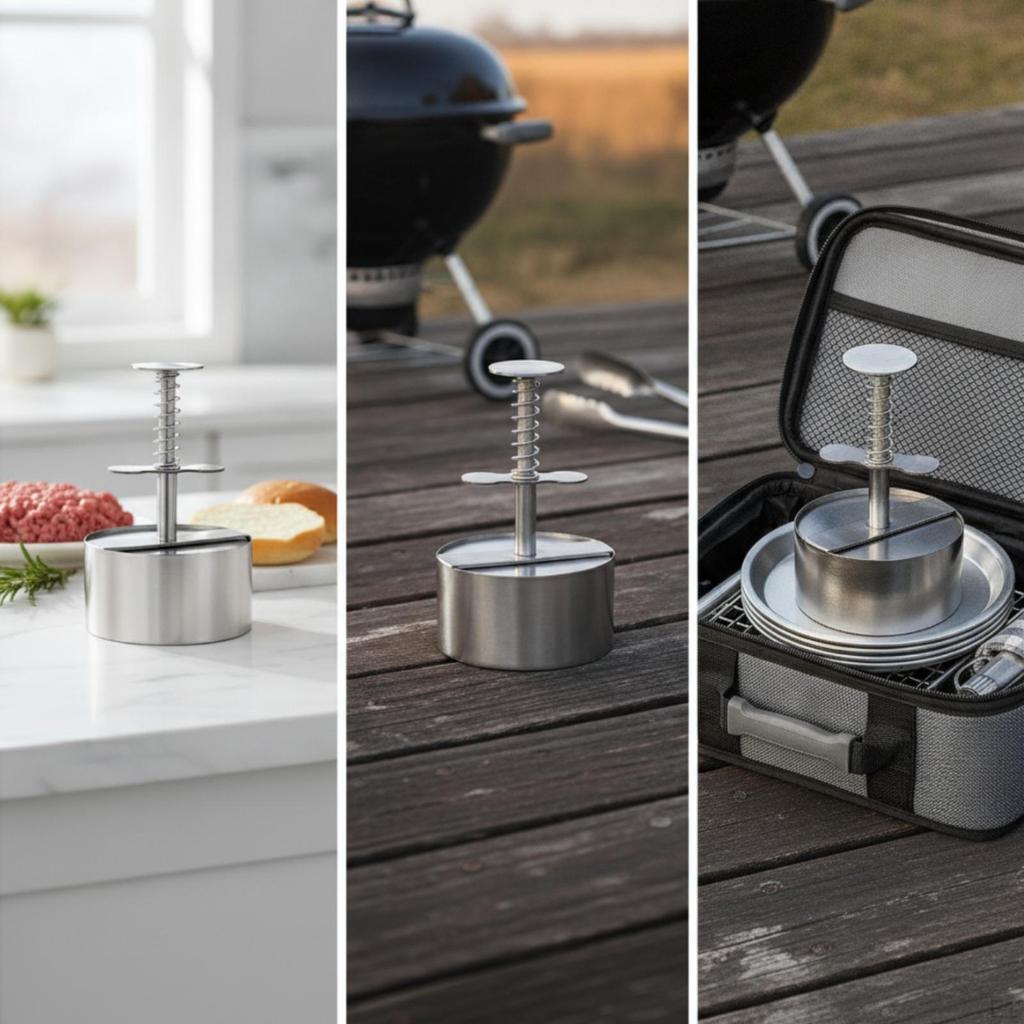 Burger Patty Press Heavy-Duty Maker with Base Manual for Kitchen, Barbecue