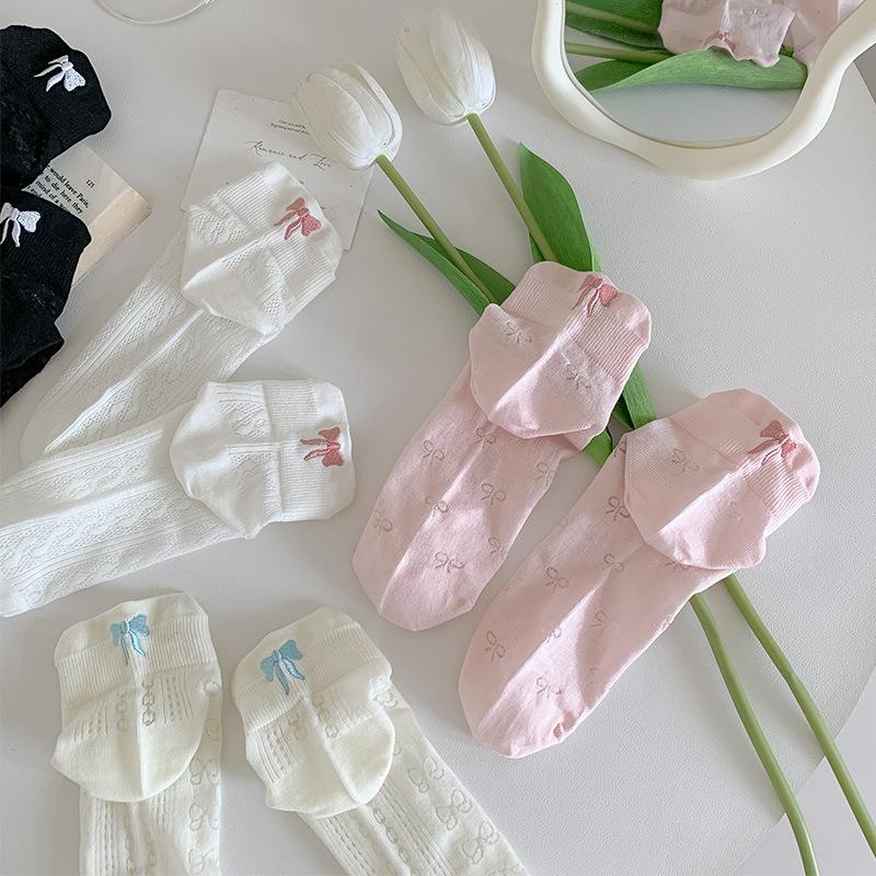 5 Pairs of Women's Summer Thin Bow Lovely Mesh Breathable Short Socks