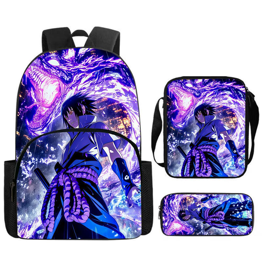 3Pcs Set NARUTO Anime School Backpack With Front Pocket & Crossbody Bag & Pencil Bag,Durable&Lightweight,for Boys&Girls Age 5-11