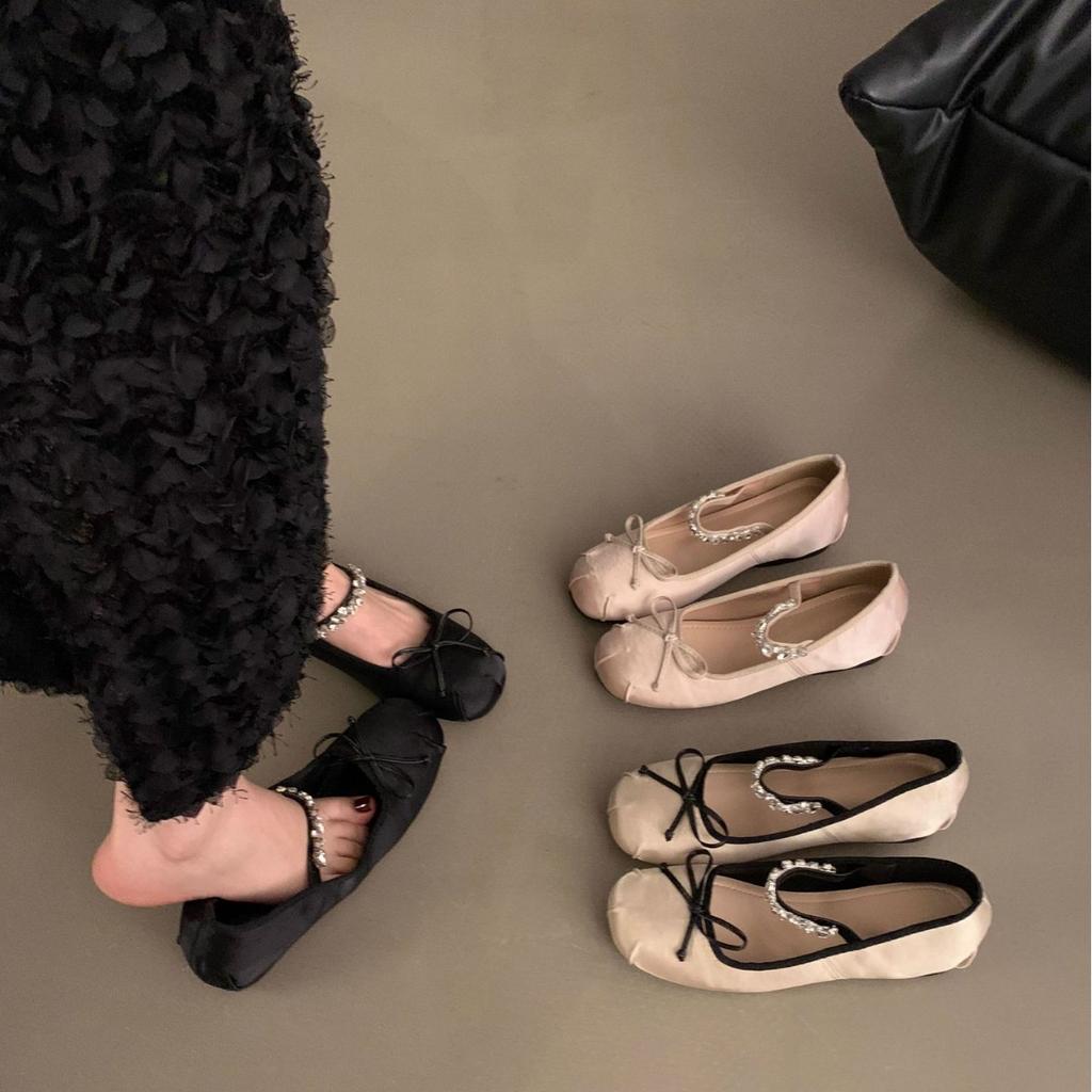 French Evening Breeze New Chinese Single Shoes Women's Shoes Inner Height Increase Spring and Summer Evening Shoes Rhinestone Mary Jane Shoes High He