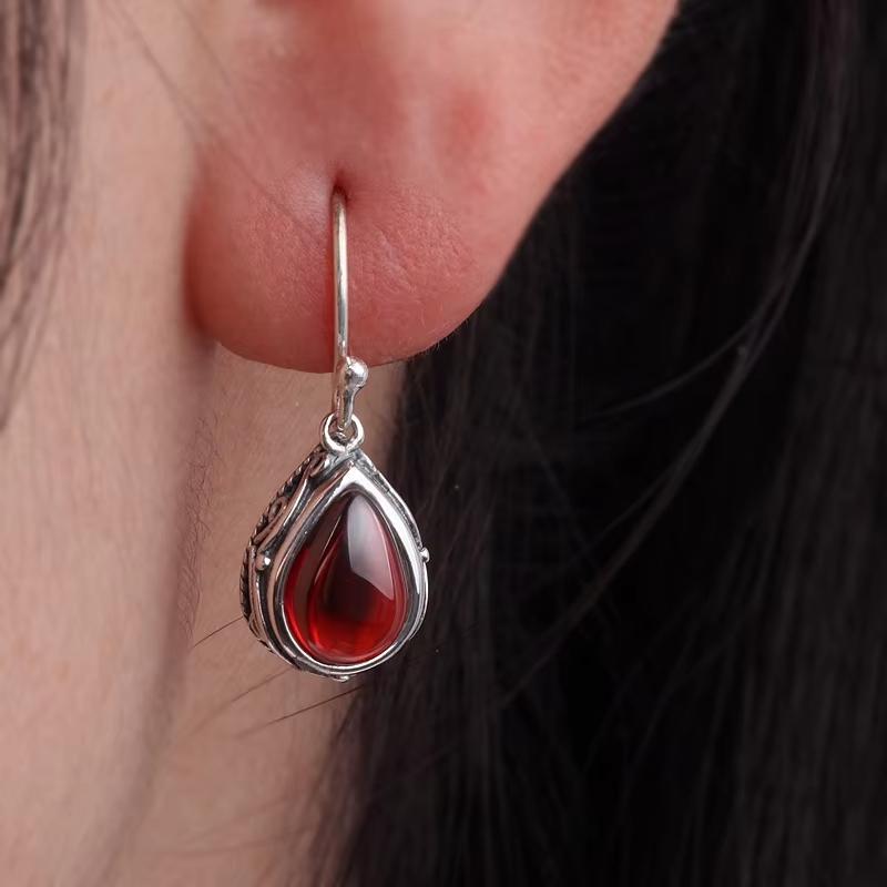 Серьги-подвески в форме капли воды Huajie с зеленым камнем для женщин, винтажный стиль, серебристые, модные серьги для ушей красный