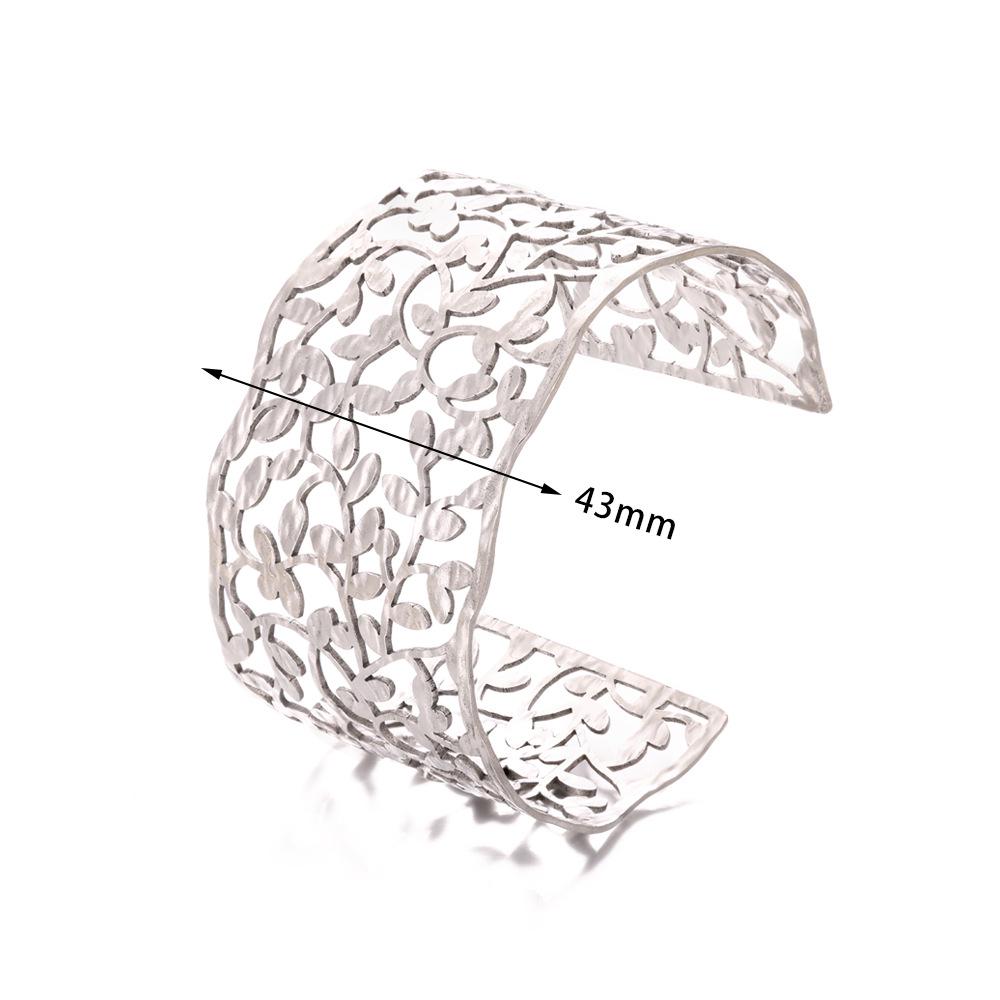 Stainless Steel Geometric Cutout Women's Hammered Bangle Bracelet