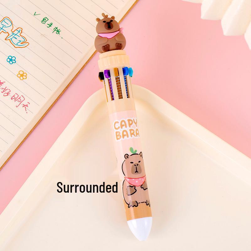 Capybara Multi-Color Cartoon Ballpoint Pen, Cute 10-in-1 Press-Type