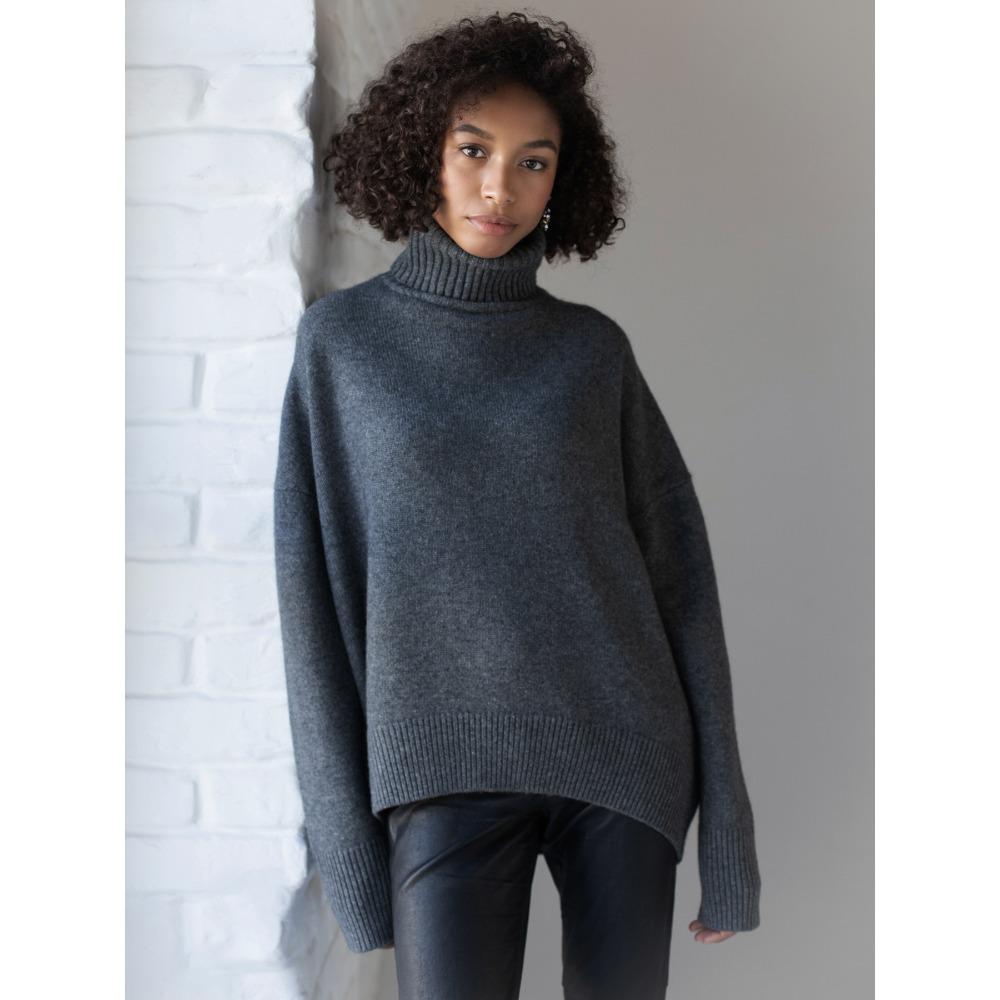 **Women's Thickened Knit Top Autumn Winter Loose Turtleneck Sweater Oversized High Neck Jumper**