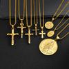 Men's Stylish Gold Color Necklace, Stainless Steel Geometric Cross Pendant Necklace, Vintage Fashion Jewelry Gift To Father