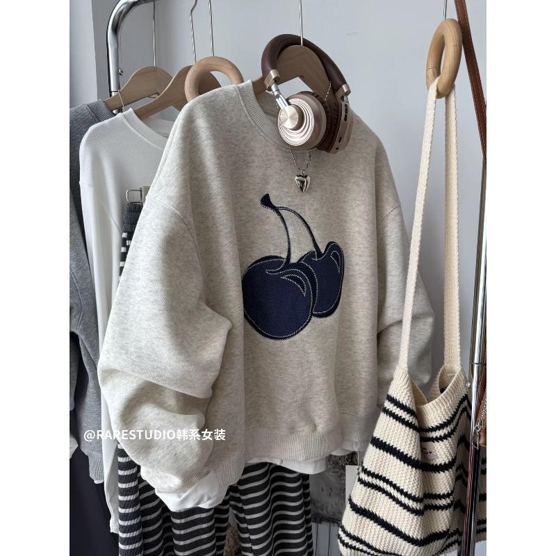 #[Imitation cotton real catties heavy industry embroidery fleece sweater women's autumn and winter