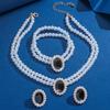 3 pcs Luxury-lite style short pearl imitation earrings and necklace, green turquoise bead string, ethnic style fashionable set