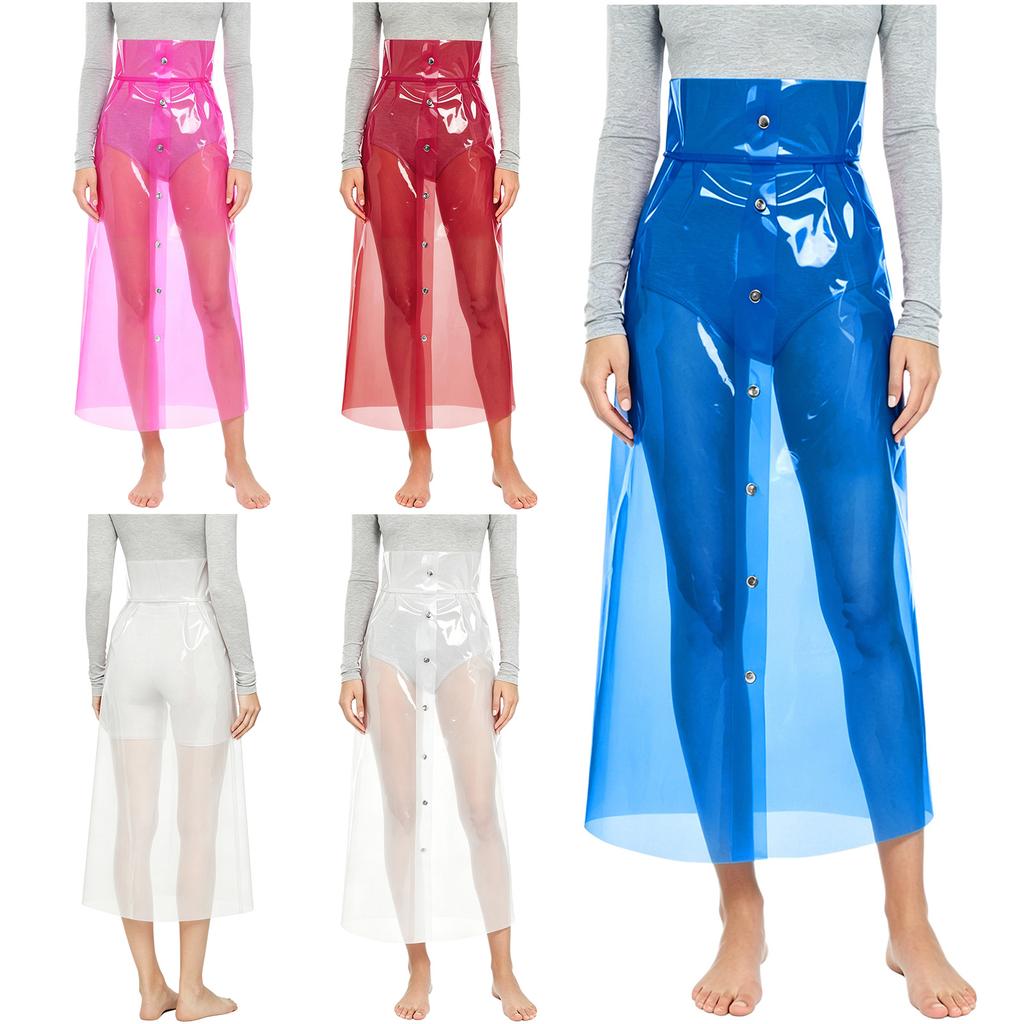 Gonna Trasparente da Donna in PVC Vita Alta Chiusura con Bottoni Bodycon Tubolare Midi Gonna Copricostume Rave Cosplay