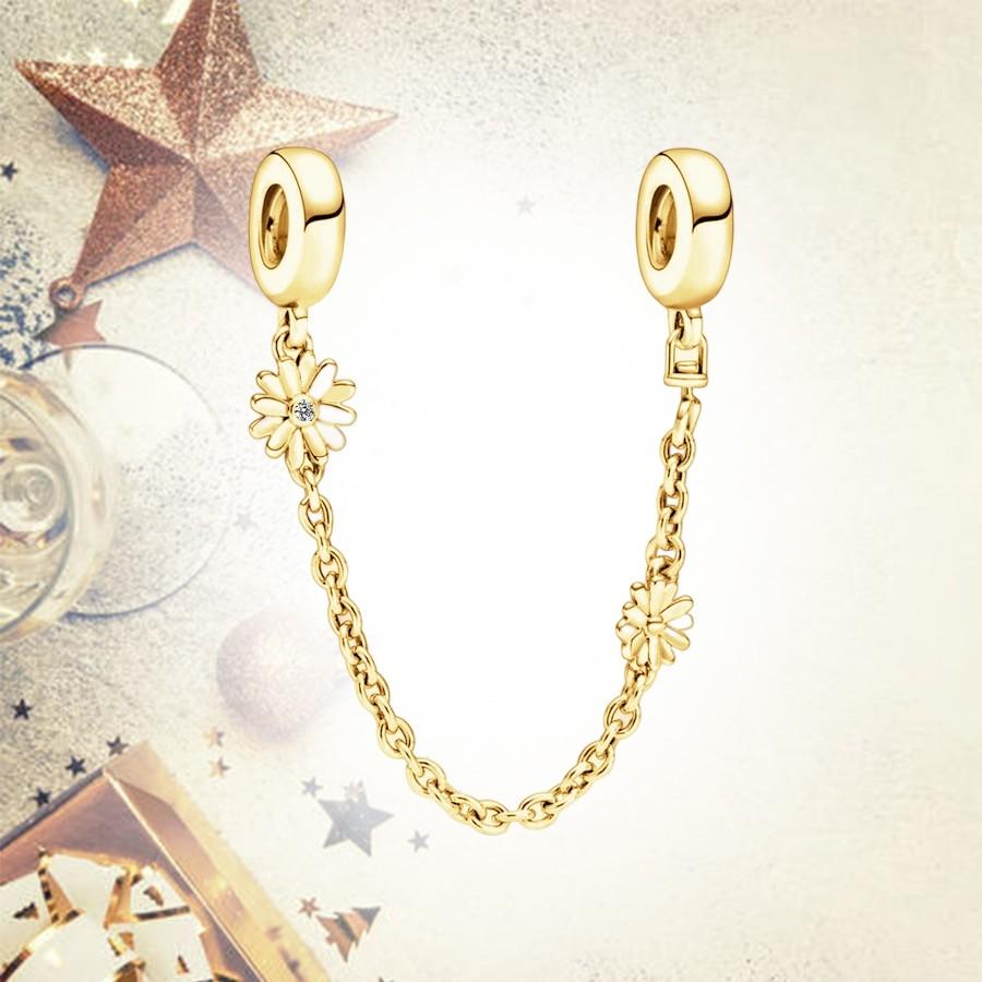 Sparkling Safety Chain Collection Charm Bead Charms Triple Clear Stone Safety Chain Safety Chain Clip Compatible With Authentic Bracelets Do It Yourse