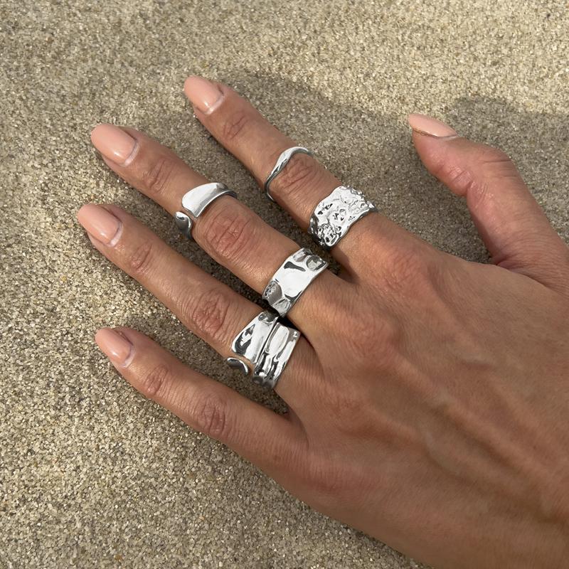 3Pcs/Set 2025 New Metal Irregular Liquid Line Open Ring Set for Women Simple Gold Color Bow Finger Ring Beach Vacation Jewelry