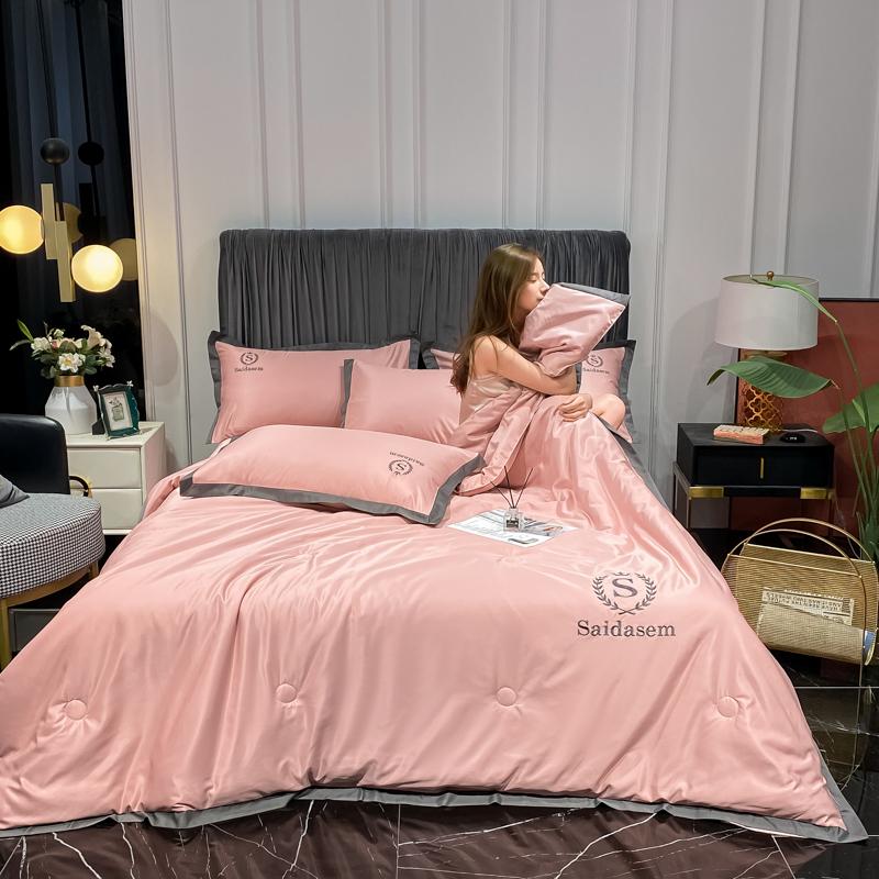 European Style Washed Summer Ice Silk Air Conditioning Quilt Cool Silk Thin Comforter Adult Kids Bed Sheet Pillowcases Bedspread