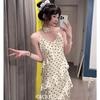 New French sexy temperament ruffle leaf edge splicing polka dot suspender dress women's summer pure desire spice girl long dress tide
