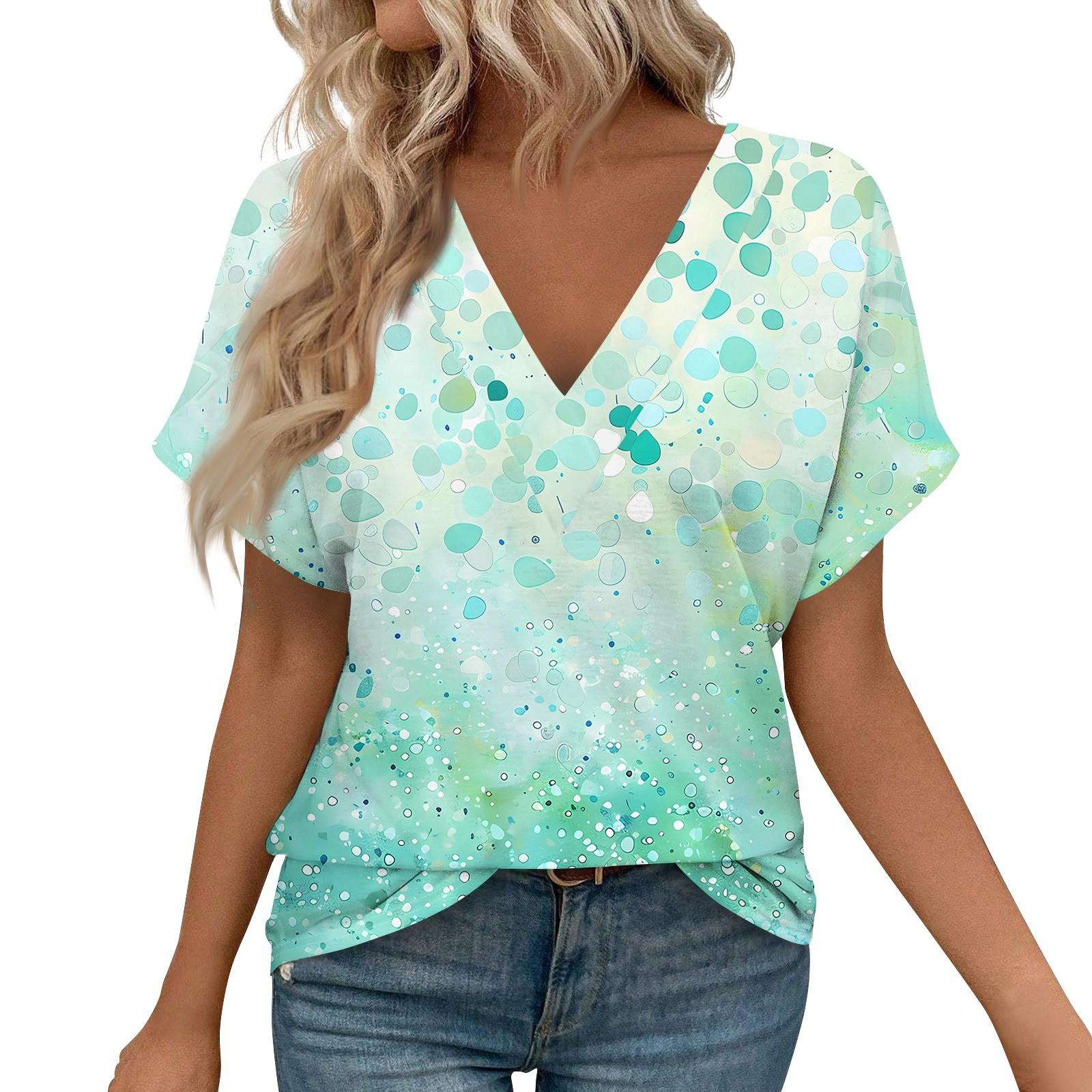 

Women s Short Sleeve Shirts V Neck Print Tops Casual Tops Basic Tees Blouse Loose Tops M