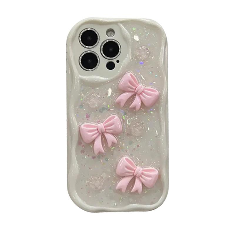 Bow Glitter Adhesive Phone Case for IPhone 16 Pro Glitter for Apple 17 All Inclusive Anti Fall Cream Style