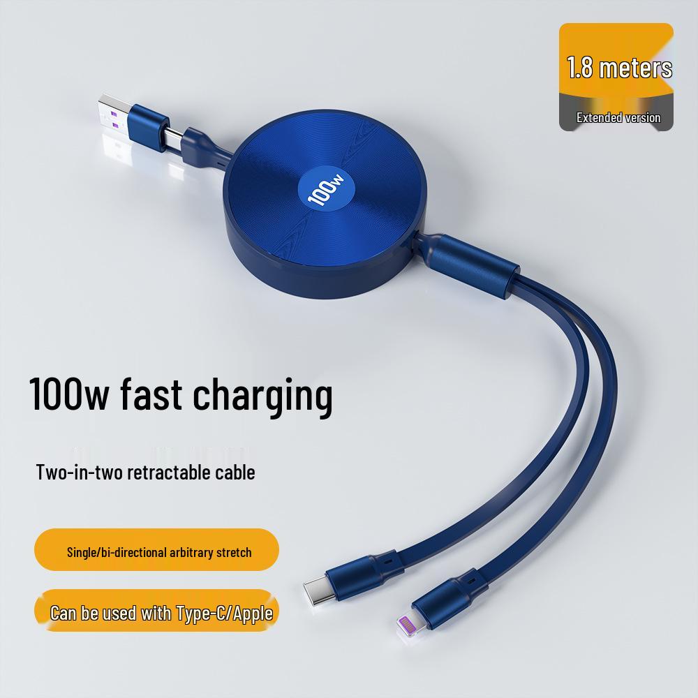 100W Retractable Three-in-One Super Fast Charging Cable with Custom Print Logo