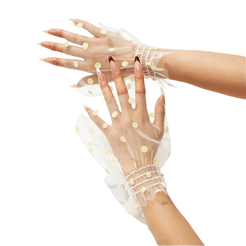 

Sweet Polka Dot Fake Sleeves Short Fake Pleated Cuff Cute Nail Art Sleeves Social Media Beige Dot