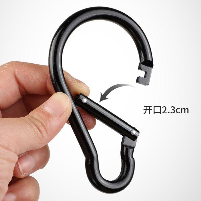 1Pc Outdoor Aluminum Alloy Mountaineering Buckle All Black Spring Buckle Backpack Hook Oversized Connecting Ring Camping Accessories