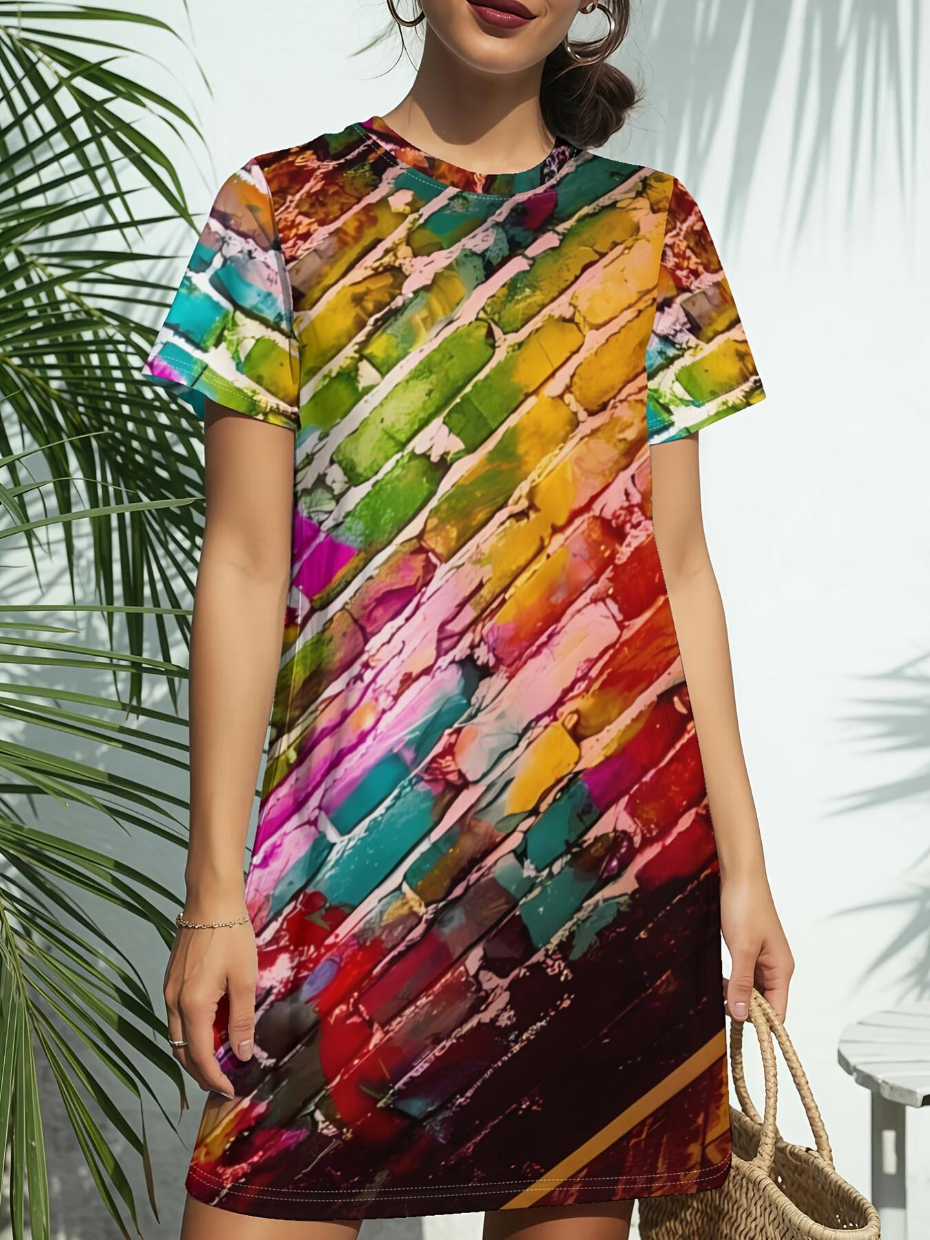 

Women S New Crew Neck Short Sleeve T-Shirt Dress. American Trend Digital Print. Casual ; Versatile for Spring And Summer. Elegant And Chic Wom Dre L дубильная кора