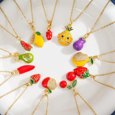 Fresh Pastoral Summer Fruit Heart Necklace for Women, Versatile Titanium Steel Clavicle Chain
