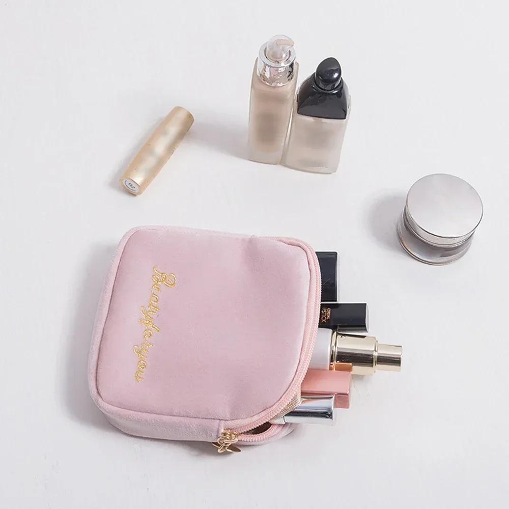 Velvet Portable Cosmetic Bag Travel Mini Coin Money ID Card Lipstick Storage Case Women Sanitary Napkin Tampon Packaging Pouch