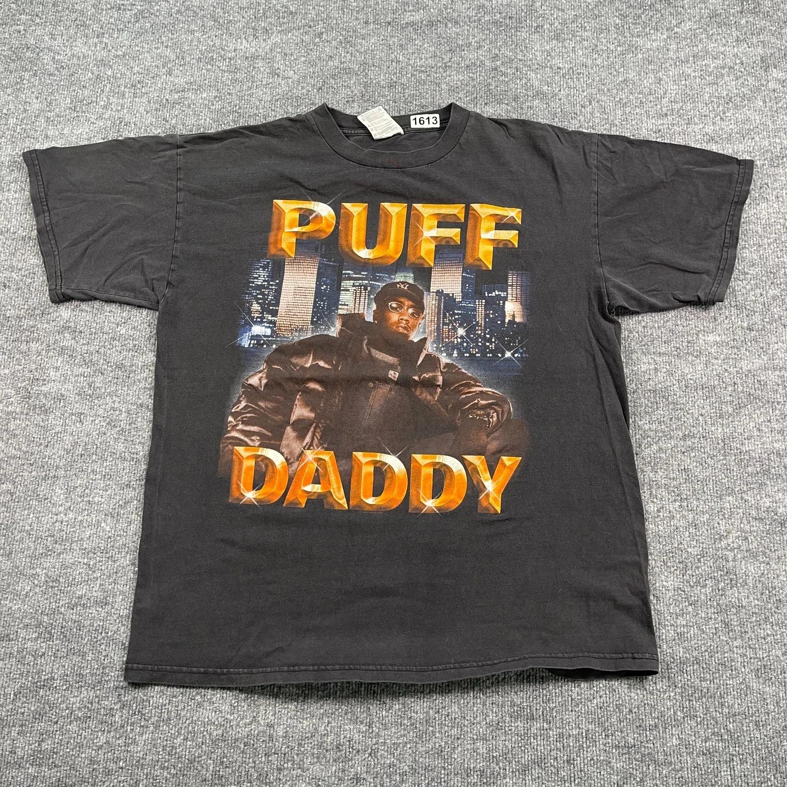 Винтажная хип-хоп футболка Puff Daddy 90-х XL 23x28 Черная TULTEX P-DIDDY L