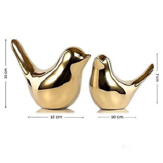 Ceramic Golden Blessing Birds Figurine for Home Decor | Ceramic Figurines - (Set of 2 Piece, Golden)