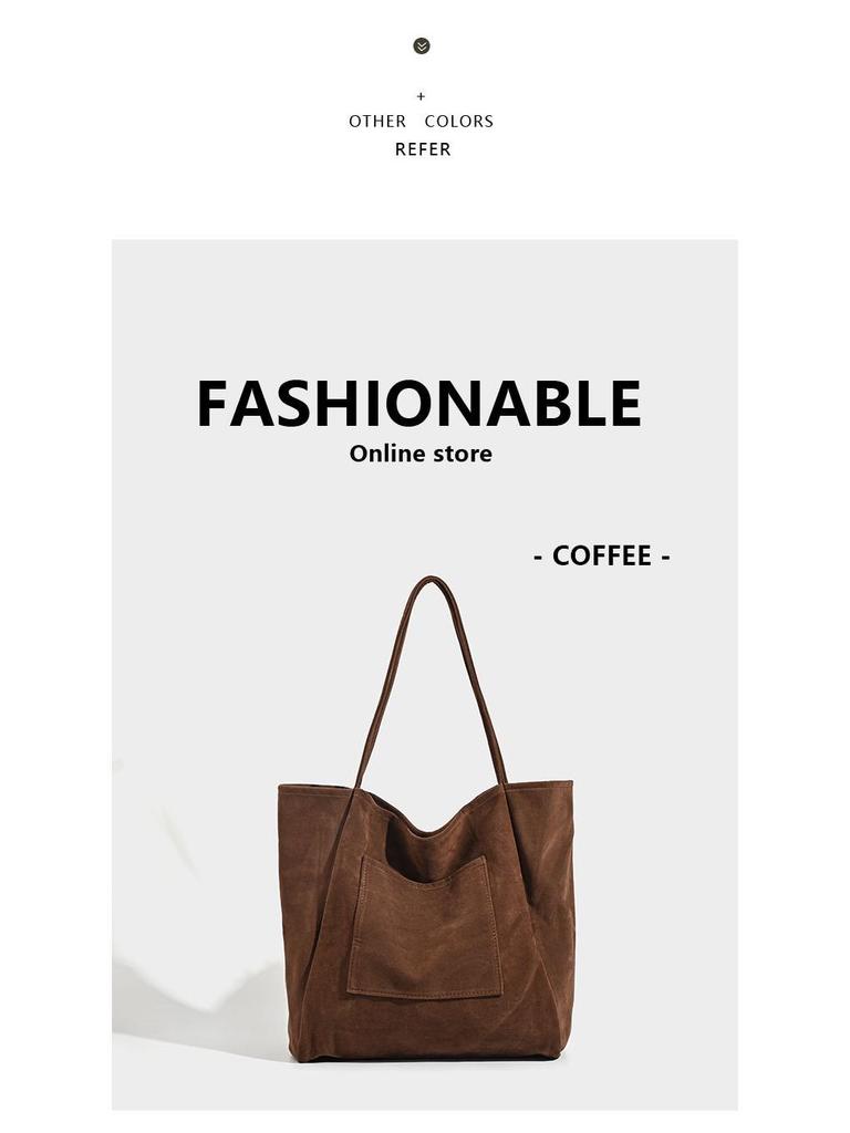 Large Capacity Suede Shoulder Tote: Artistic Lazy Style for Students & Shoppers
