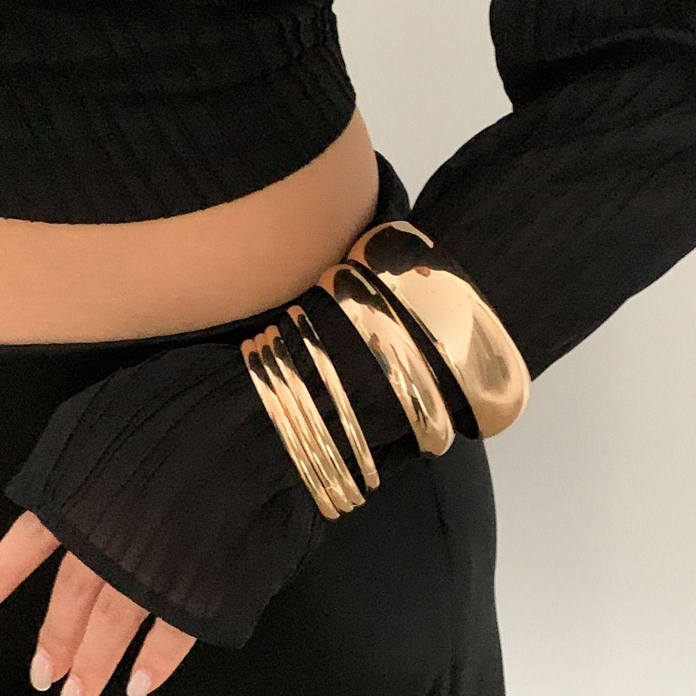 3/4/6/8Pcs Chunky Punk Metal Bracelets Multilayer Smooth Bracelet Set  Friends Birthday Gift