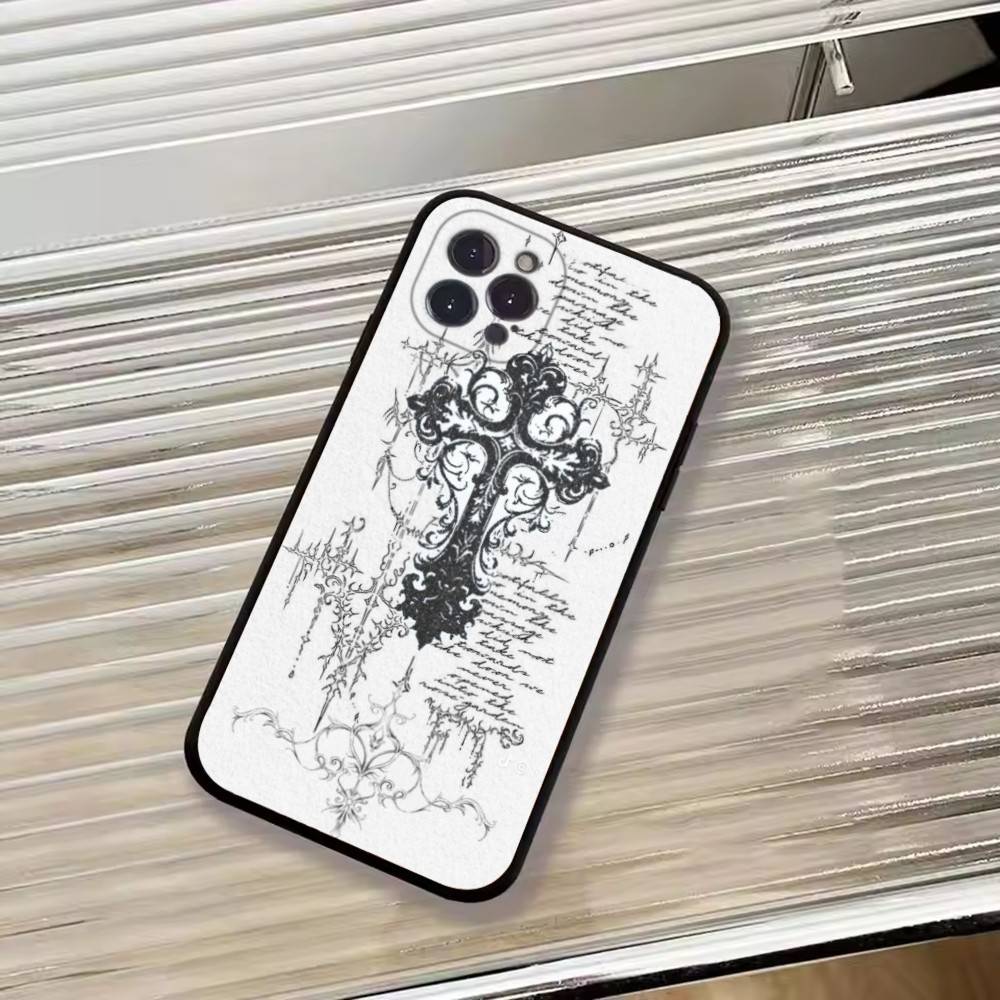 C-Cool Dark Catgothic C-Cross Phone Case For iPhone 17,16,15,14,13,12,11 Plus,Pro Max,XS,Soft Black Cover