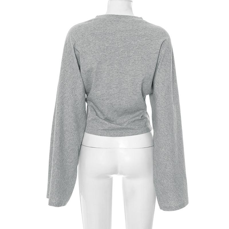 Long Sleeve Women Pullover O Neck Skinny Y2K Summer Clothes Casual T Shirt Top Streetwear 2025 Fashion Gray Tees Crop Top