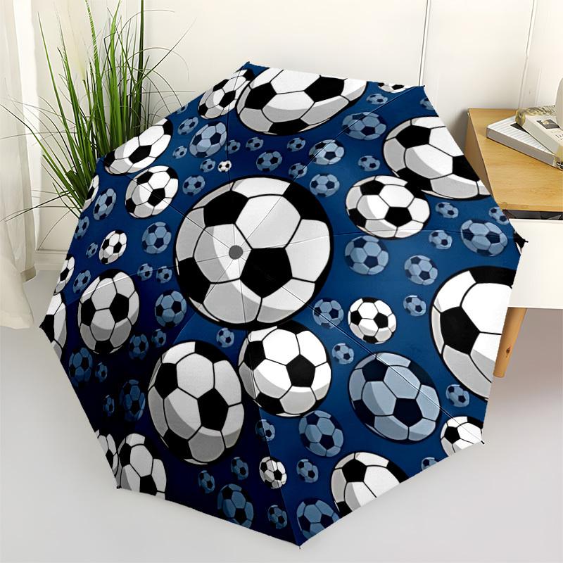 1pc Soccer Balls Pattern Automatic Open/Close Umbrella with Folding Feature Compact Travel Umbrella, Lightweight Design, for Commuting045