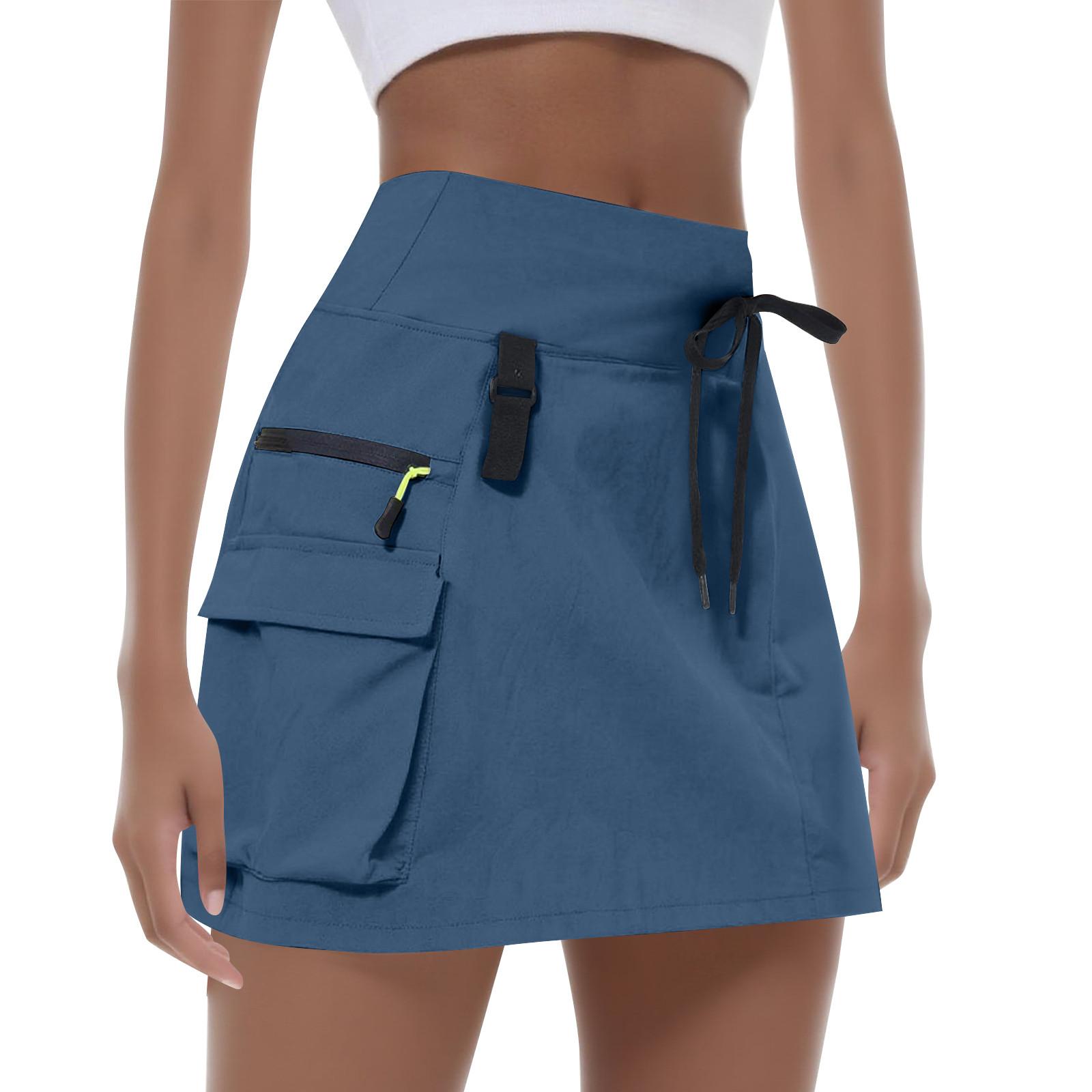 Wanderrock High Waist Golf Elegant Lässig Mit Reißverschlusstaschen Workout Sport Schnelltrocknende Röcke L dunkelblaue