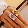 Stainless Steel Geometric Hollow Open Rings for Women Simple Gold Color Irregular Pleated Adjustable Finger Rings Jewelry Gifts