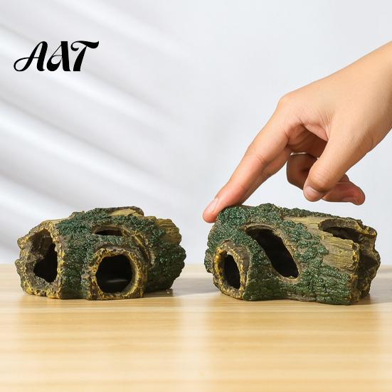 Nicht verblassende Aquarium-Dekoration Verrotteter Baum Reptilienversteck, Loch Aquarium Fische Garnelen PVC-Ornament Versteckhöhle, Gecko-Unterschlupf für Terrarien-Dekoration