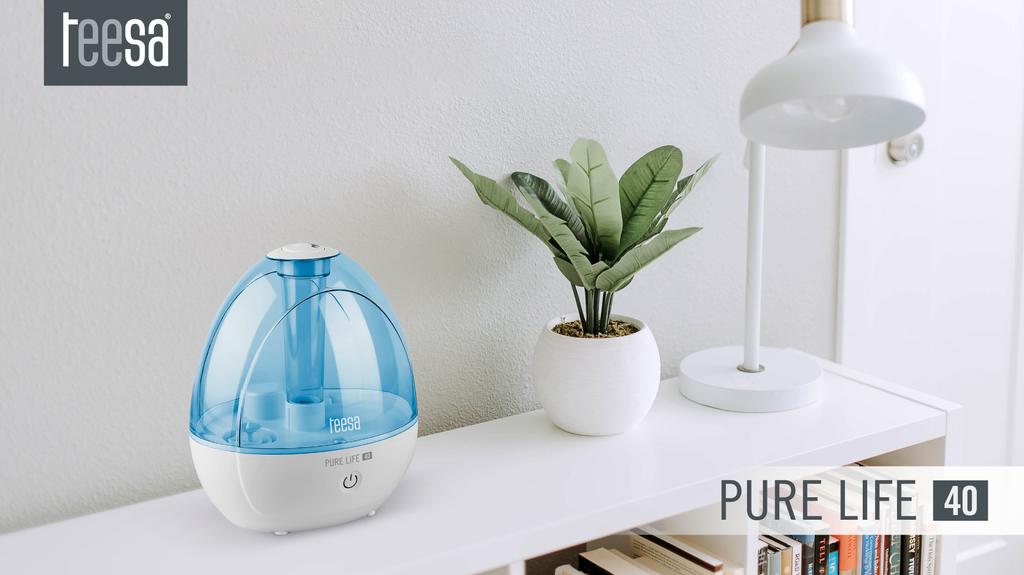 Umidificatore d'aria a ultrasuoni TEESA PURE LIFE 40, silenzioso, lampada automatica