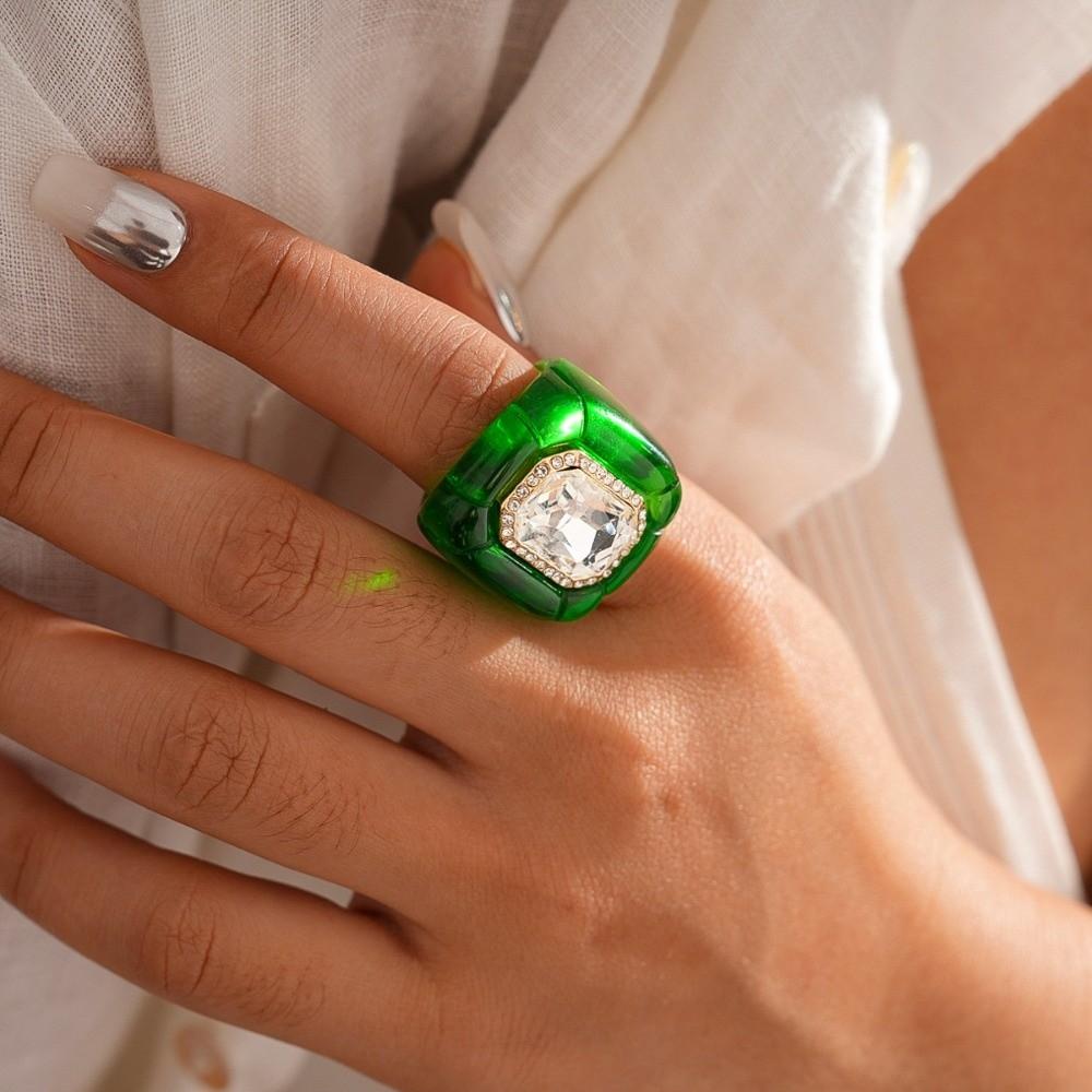 Y2K Classic Acrylic Resin Ring Candy Color Big Dome Plain Ring Hand Ornaments Geometric Ring  Women