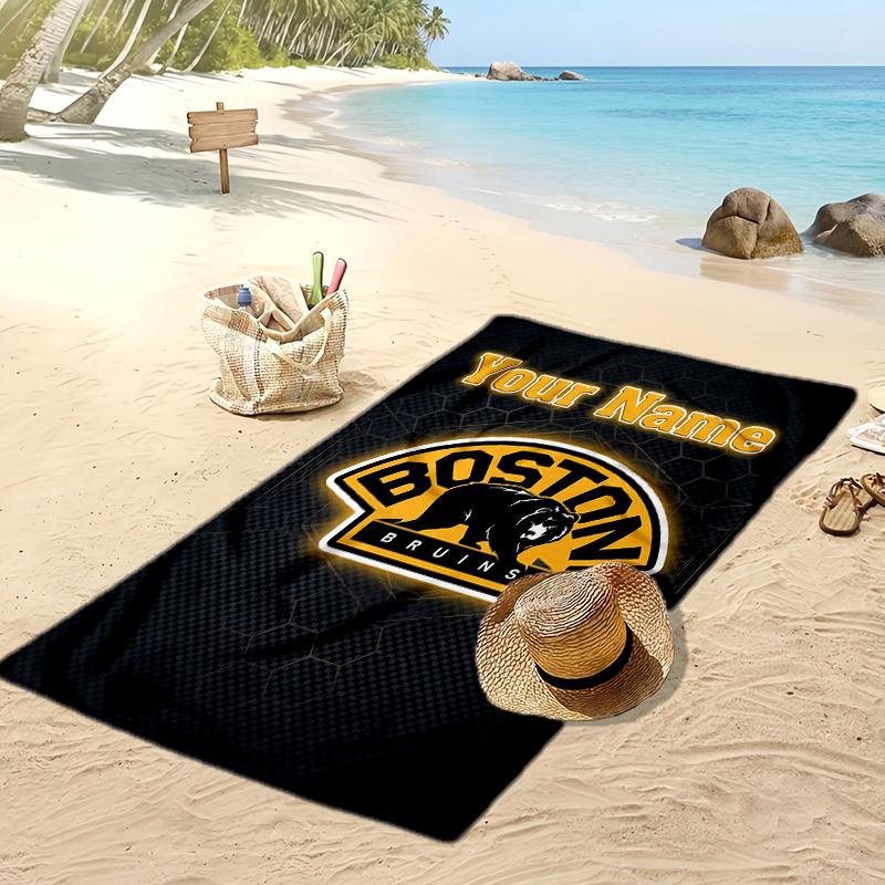 Boston Bruins Custom Beach Towel, Print Your Name Text Lightweight Absorbent Towel for Swimming Travel